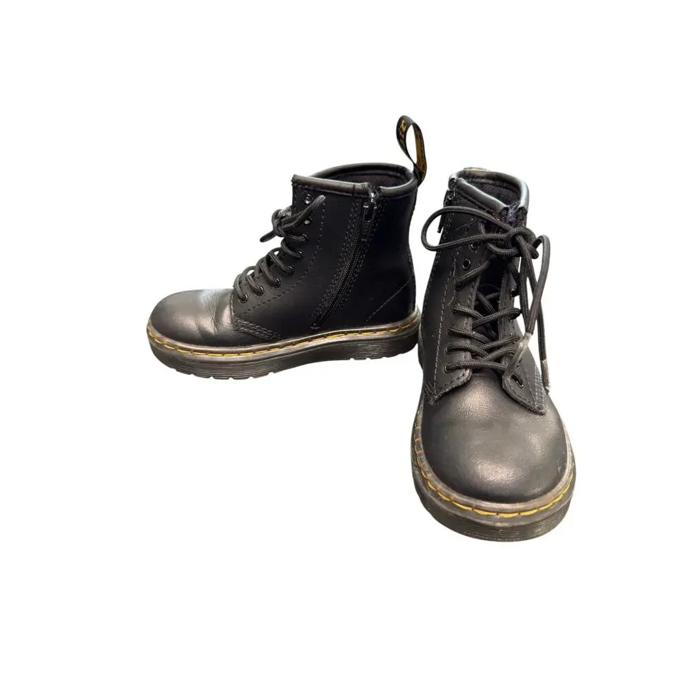 Dr. Martens 1460‎ Black Kids Girls Zip Up Leather Lace Up Comat Boots Size 10